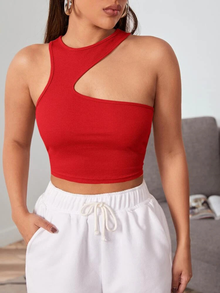 Crop Top AM744  avec ventre nus, Sans manche pour femme