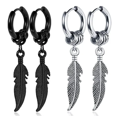 TGE204 - Boucles d'oreilles Punk en Stainless steel, unisexe en forme de feuille