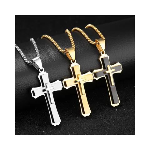 Chaine tgn068 avec medaille en croix - Stainless Steel pour homme