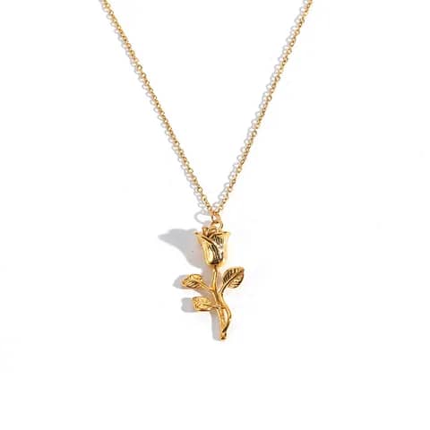 Chaine JDN20754 ; Collier à fleur en plaqué or véritable, résistant à l'eau, titane, acier inoxydable, pendentif fleur de Rose