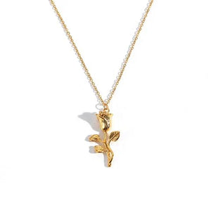 Chaine JDN20754 ; Collier à fleur en plaqué or véritable, résistant à l'eau, titane, acier inoxydable, pendentif fleur de Rose