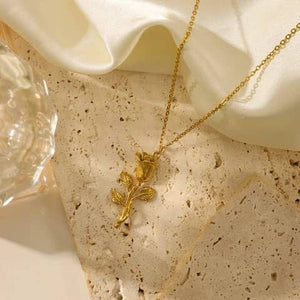 Chaine JDN20754 ; Collier à fleur en plaqué or véritable, résistant à l'eau, titane, acier inoxydable, pendentif fleur de Rose