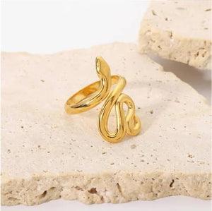 JDR201635 - Bague ouverte en forme de serpent en acier inoxydable,  or 18K, anneau adjustable - Bijoux pour femmes