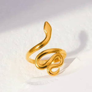 JDR201635 - Bague ouverte en forme de serpent en acier inoxydable,  or 18K, anneau adjustable - Bijoux pour femmes