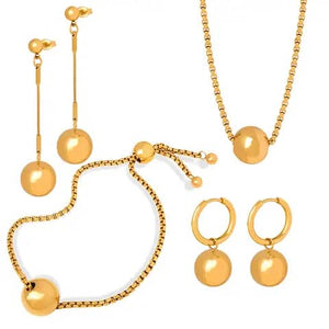 Ensemble de bijoux (4 pièces) en perles d'or rondes en acier inoxydable sans ternissure - collier plaquè or PVD 18 carats à la mode - JDB201235 - JDE202973 - JDE202101 - JDN21055