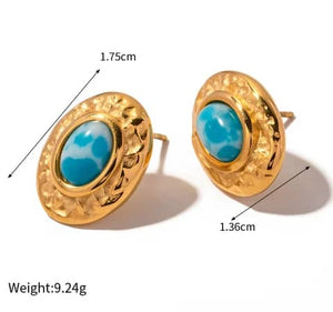 Ensemble de bijoux étanches texturés, acier inoxydable, visage martelé, motif de mer, boucles d'oreilles turquoise, boucles d'oreilles, collier, bague - JDN2307017 - JDE2307034 - JDR2307015