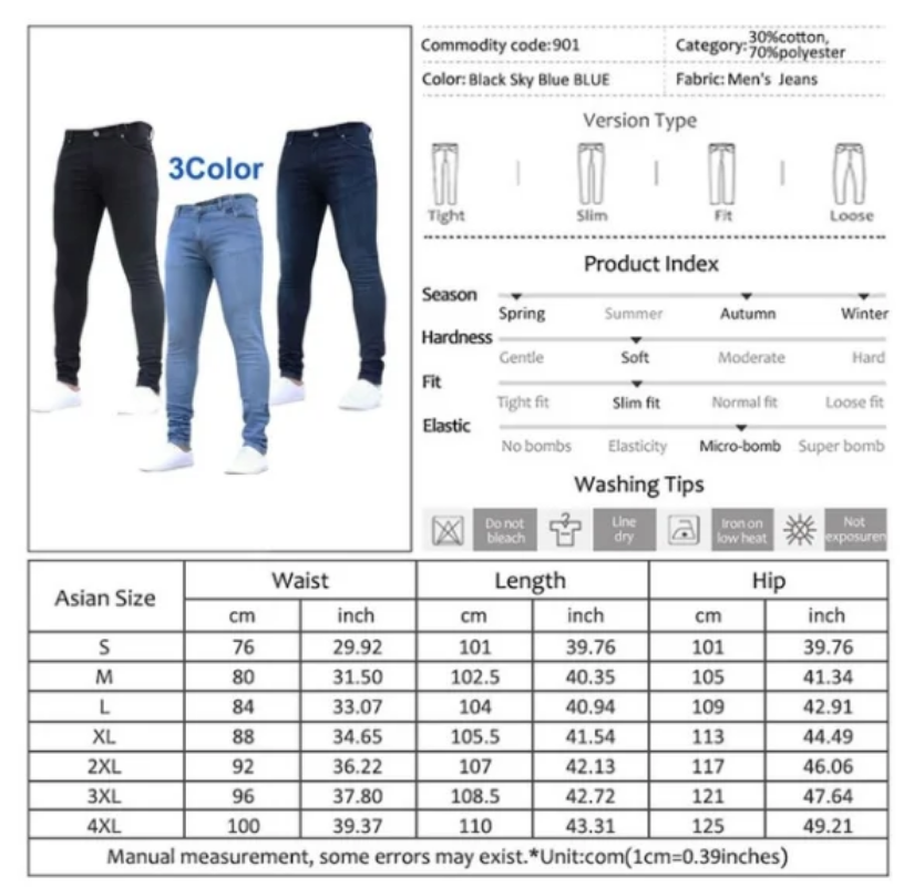 JEANS 1083 - Casual Slim Fit Straight Stretch Feet Skinny Zipper Jeans