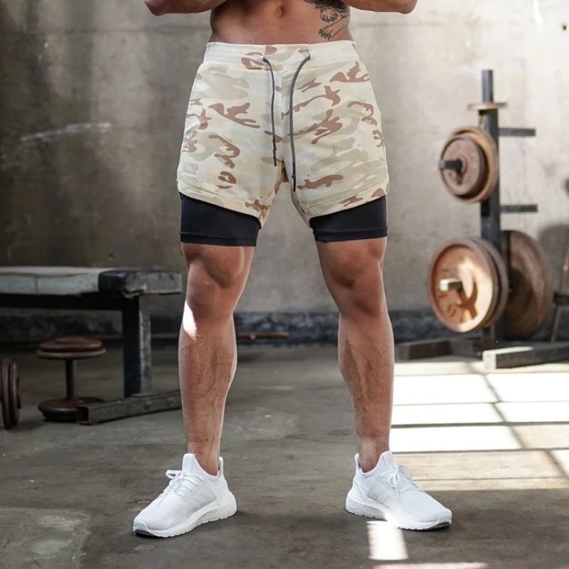 VE-TD-056 -  Sport Shorts pour homme à 2 etages 2 In 1, Fitness Training Jogging