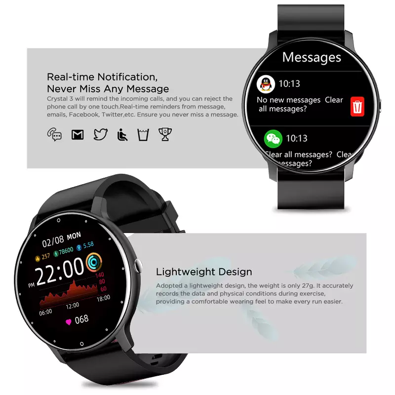 ZL02 SmartWatch - moniteur de Tension  & de fréquence cardiaque