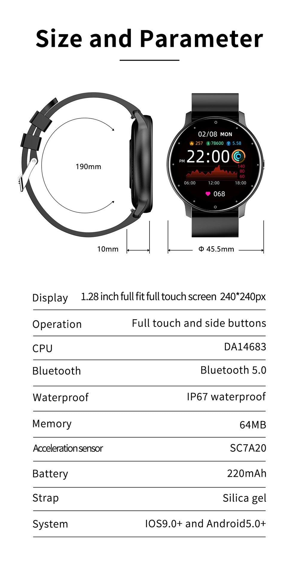 ZL02 SmartWatch - moniteur de Tension  & de fréquence cardiaque