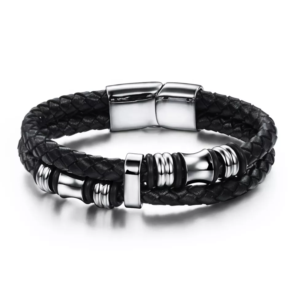 Bracelet tgb070 en cuir véritable pour homme avec Metal Stainless