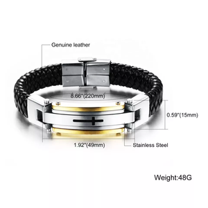 Bracelet tgb088 en cuir véritable pour homme avec Metal Stainless croix