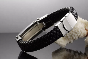 Bracelet tgb088 en cuir véritable pour homme avec Metal Stainless croix