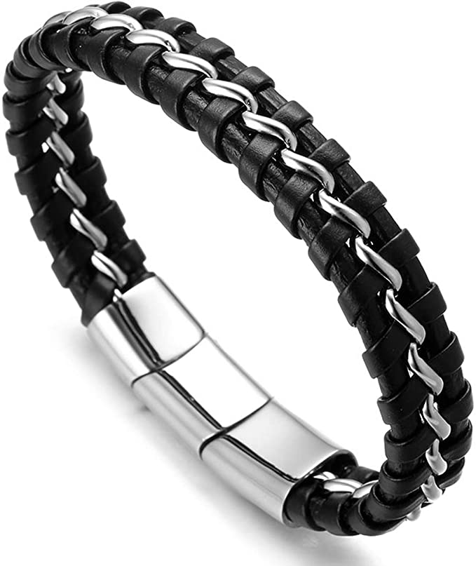 Bracelet tgb122 en cuir véritable pour homme avec Metal Stainless