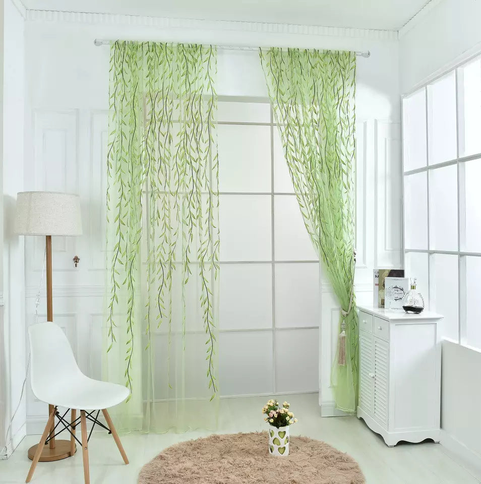 Rideaux transparents en tissu polyester, avec motifs de branches de saule, pour le salon (vente par paire)