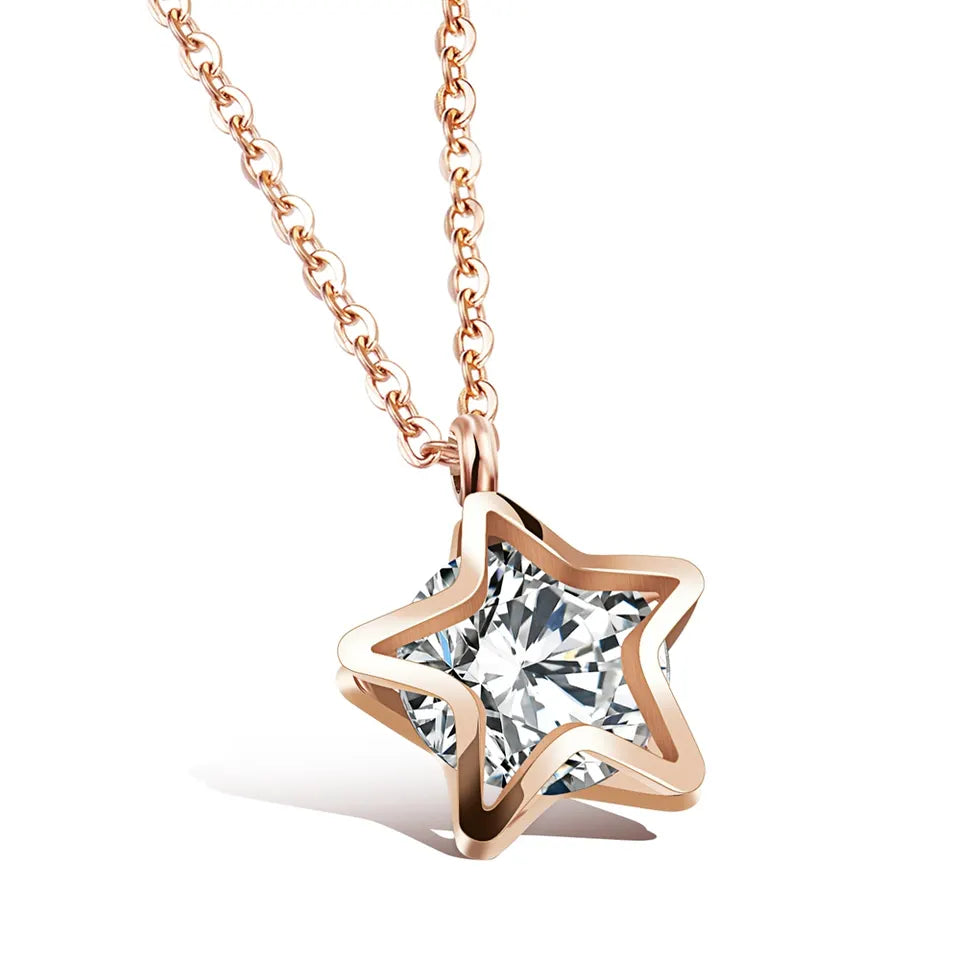 Chaine TGN192- Collier avec pendentif en diamant, style etoile, Stainless Steel