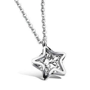 Chaine TGN192- Collier avec pendentif en diamant, style etoile, Stainless Steel