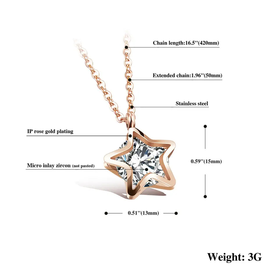 Chaine TGN192- Collier avec pendentif en diamant, style etoile, Stainless Steel