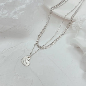 Collier double TGN697, pendantif en coeur, Stainless Steel, Elegant pour femme