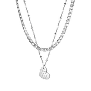 Collier double TGN697, pendantif en coeur, Stainless Steel, Elegant pour femme