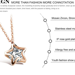 Chaine TGN192- Collier avec pendentif en diamant, style etoile, Stainless Steel