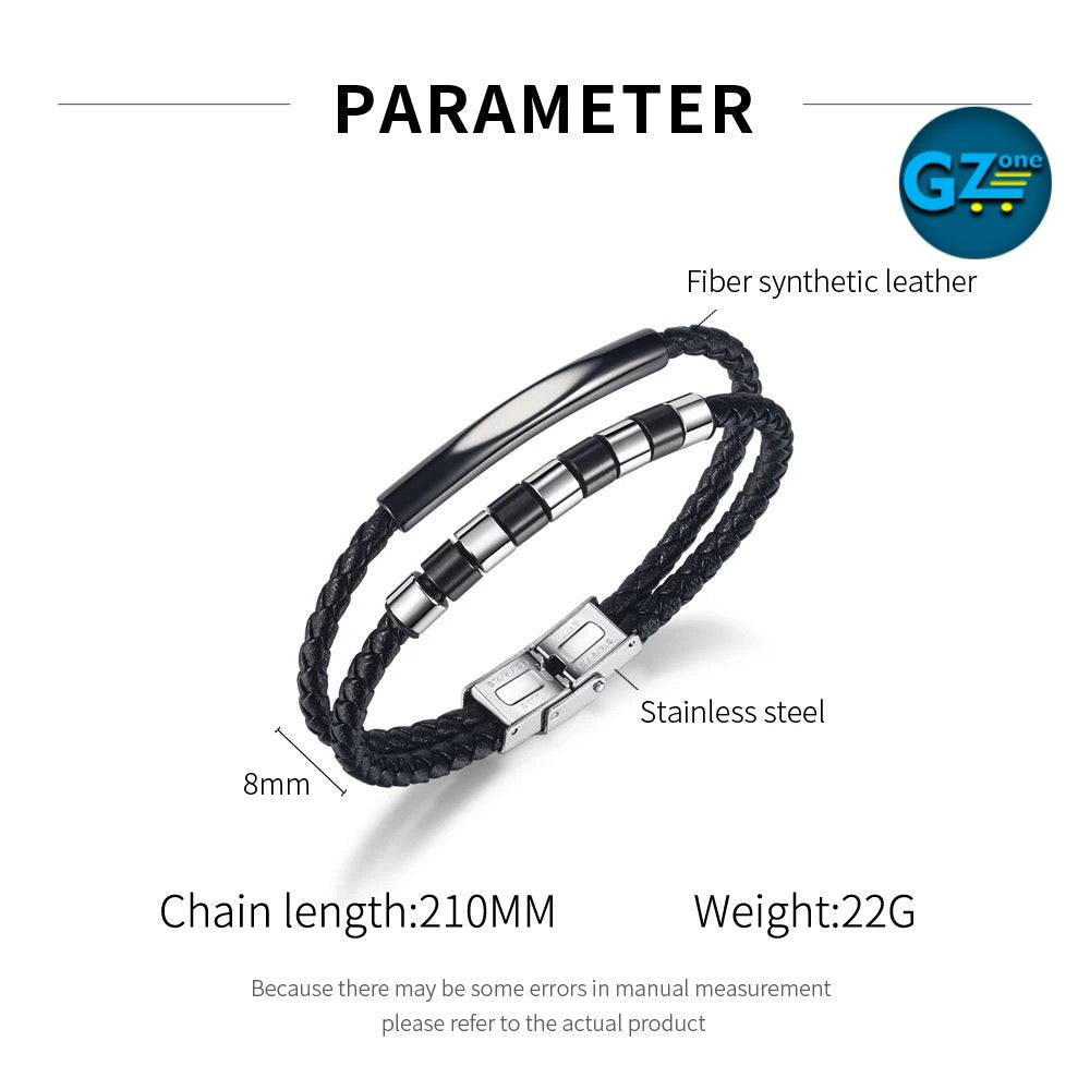 TGB649, Bracelet en cuir tressé Stainless Steel