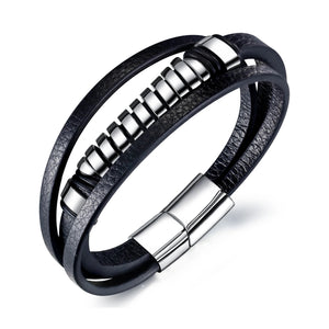 TGB356, Bracelet en cuir véritable pour homme avec Metal Stainless rouleau