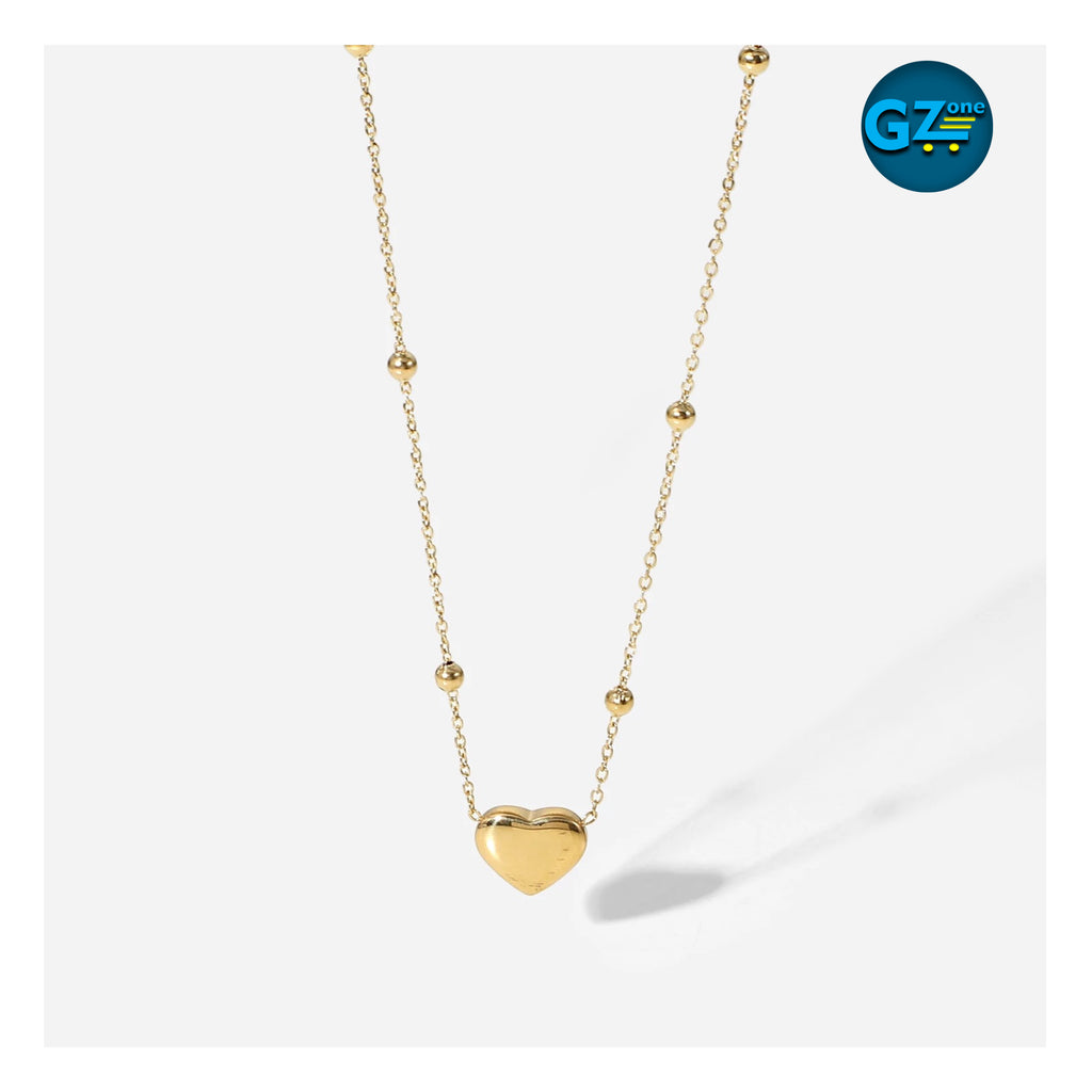 JDN20865 ,Collier 14K Gold plated, pendentif coeur et chaine de petites boules