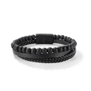 TGB643, Bracelet en cuir véritable tressé pour homme avec Metal Stainless et petites boules