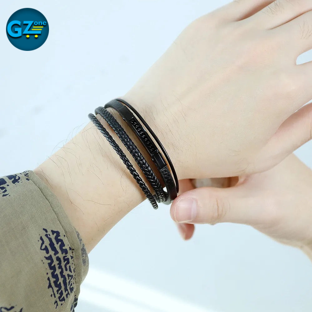 TGB652, Bracelet multiple tressé de corde en cuir végétalien