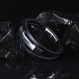 TGB587, Bracelet en cuir véritable pour homme avec Metal Stainless