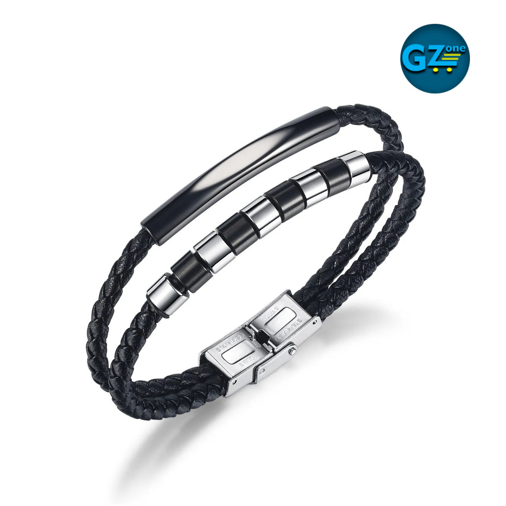 TGB649, Bracelet en cuir tressé Stainless Steel