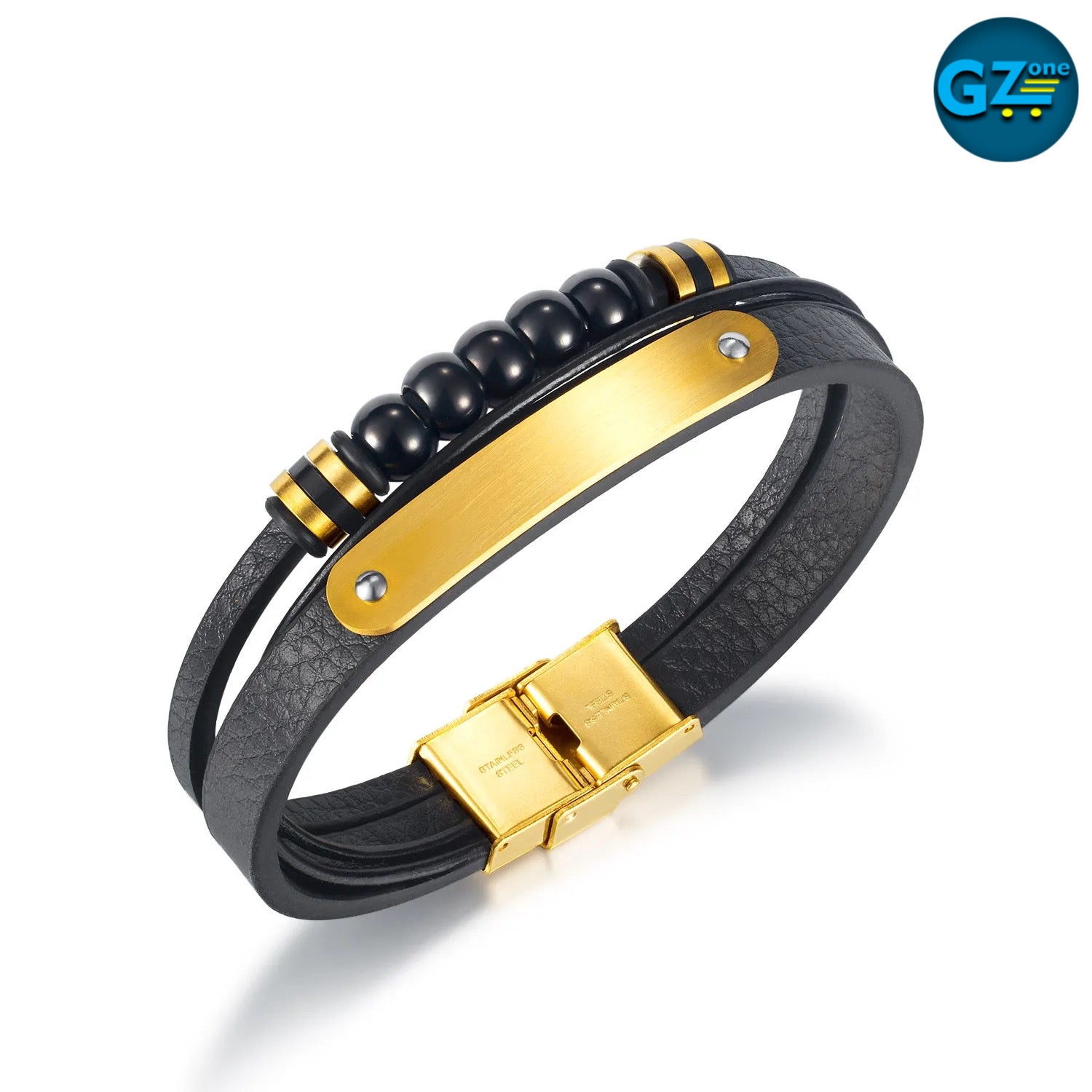 TGB650, Bracelet en cuir véritable pour homme avec Metal Stainless et petites boules