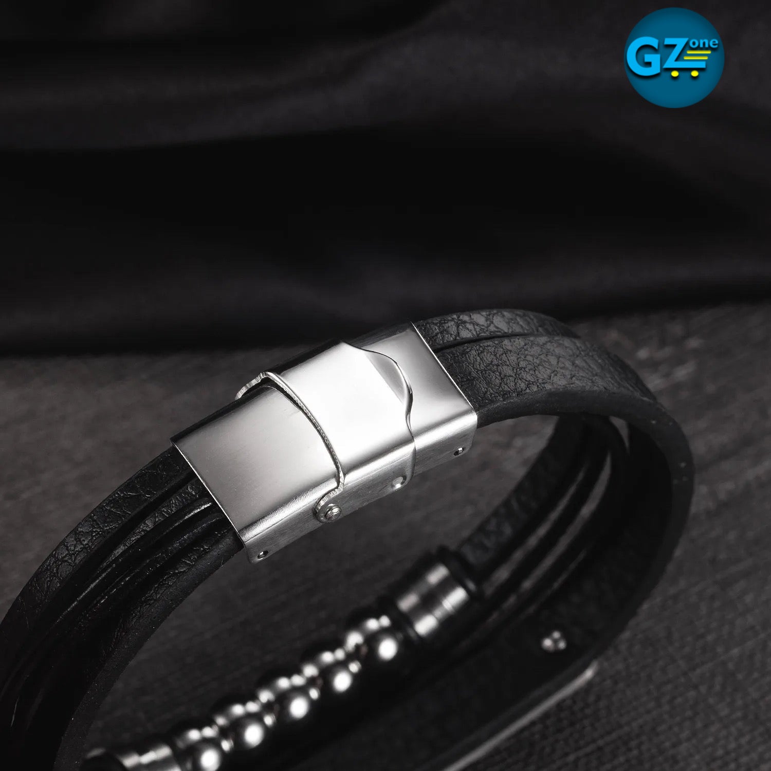 TGB650, Bracelet en cuir véritable pour homme avec Metal Stainless et petites boules