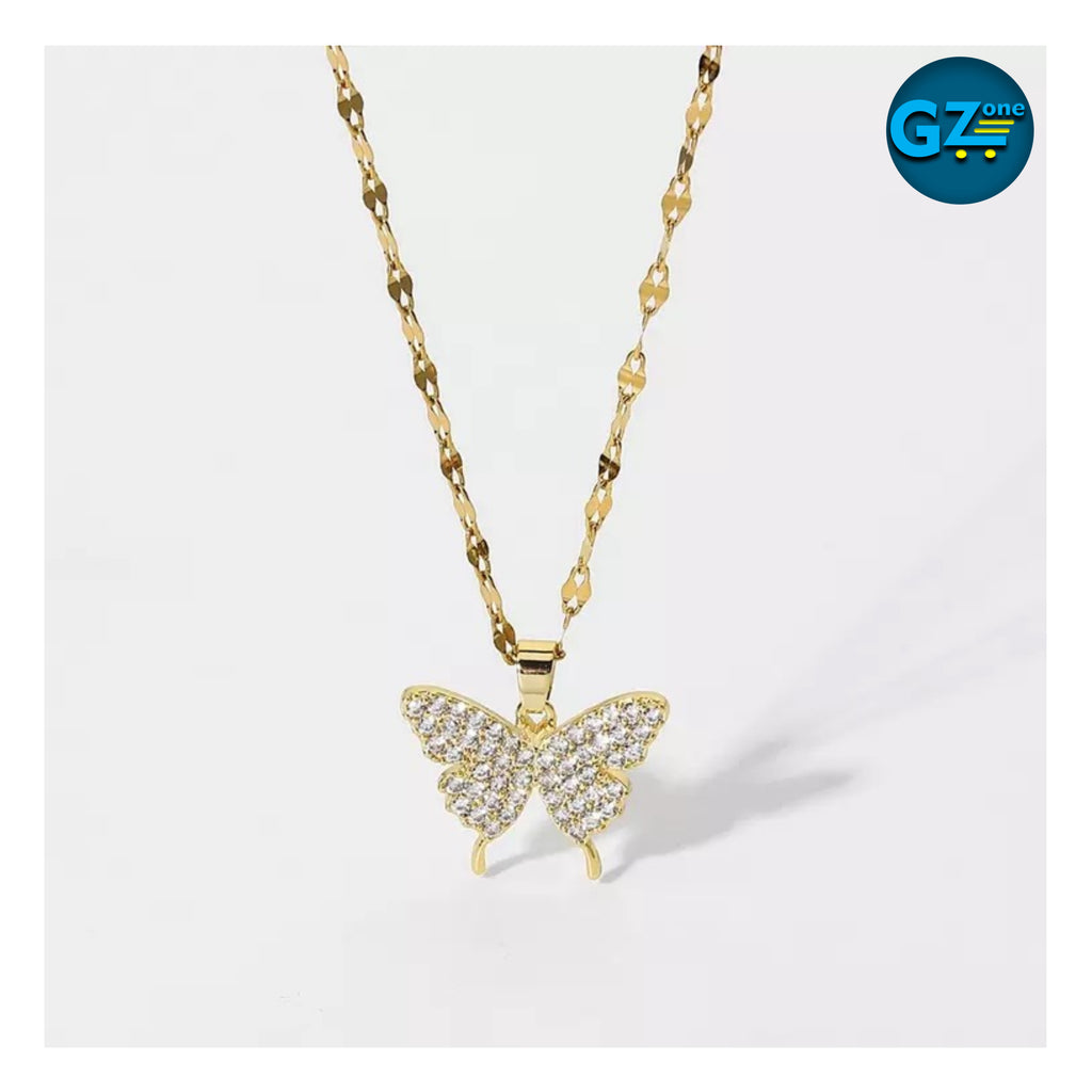 Chaine JDN20540 avec pendentif papillon brillant 18K gold plated stainless steel